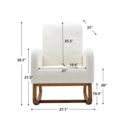 Rocking Chair, Modern Glider Chair, Recliner Armchair with Wood Legs and Side Pocket, Nursery Rocking Accent Chair with High Back for Living Room Bedroom (White Teddy)