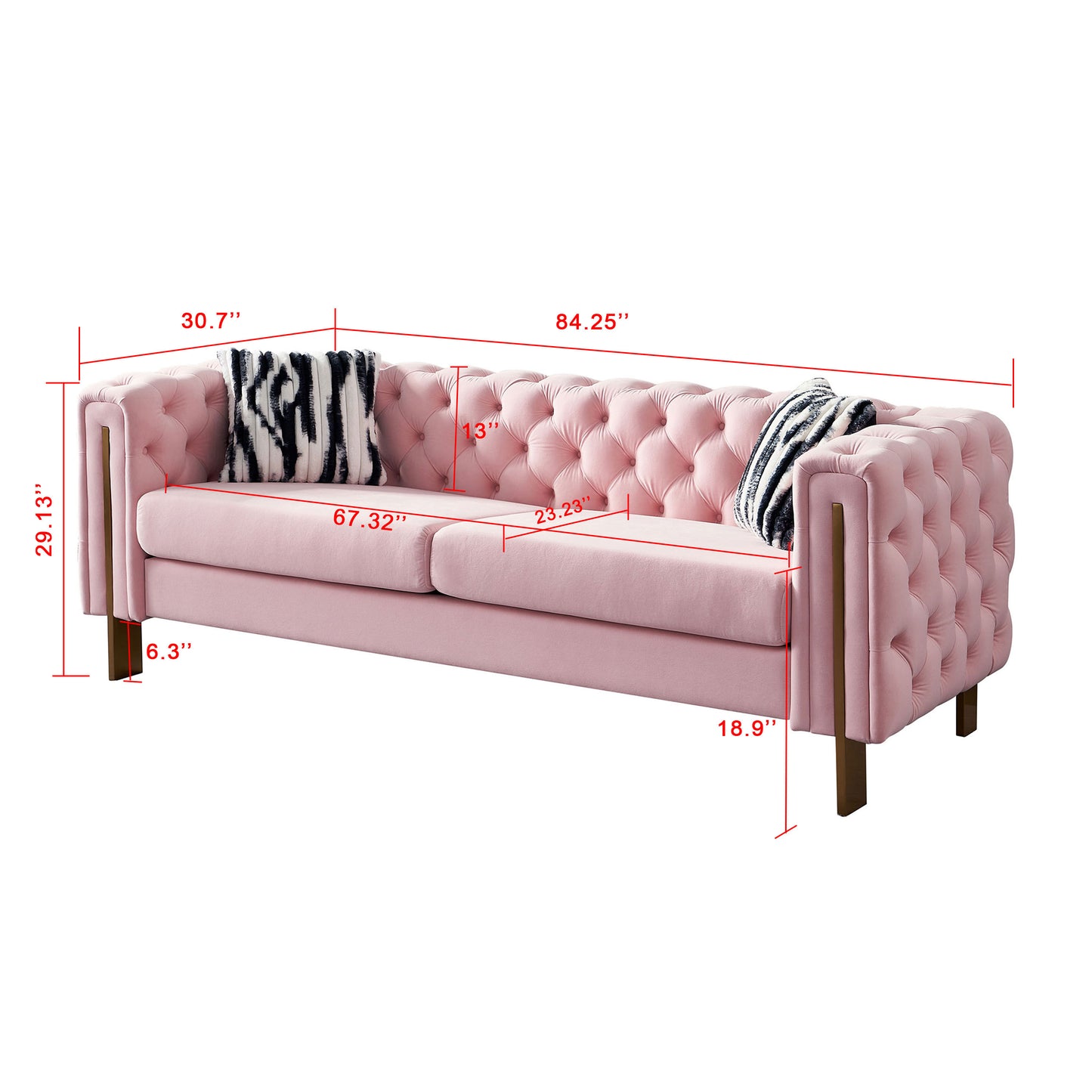 Modern Tufted Velvet Living Room Sofa, 84.25''W Couch,Pink