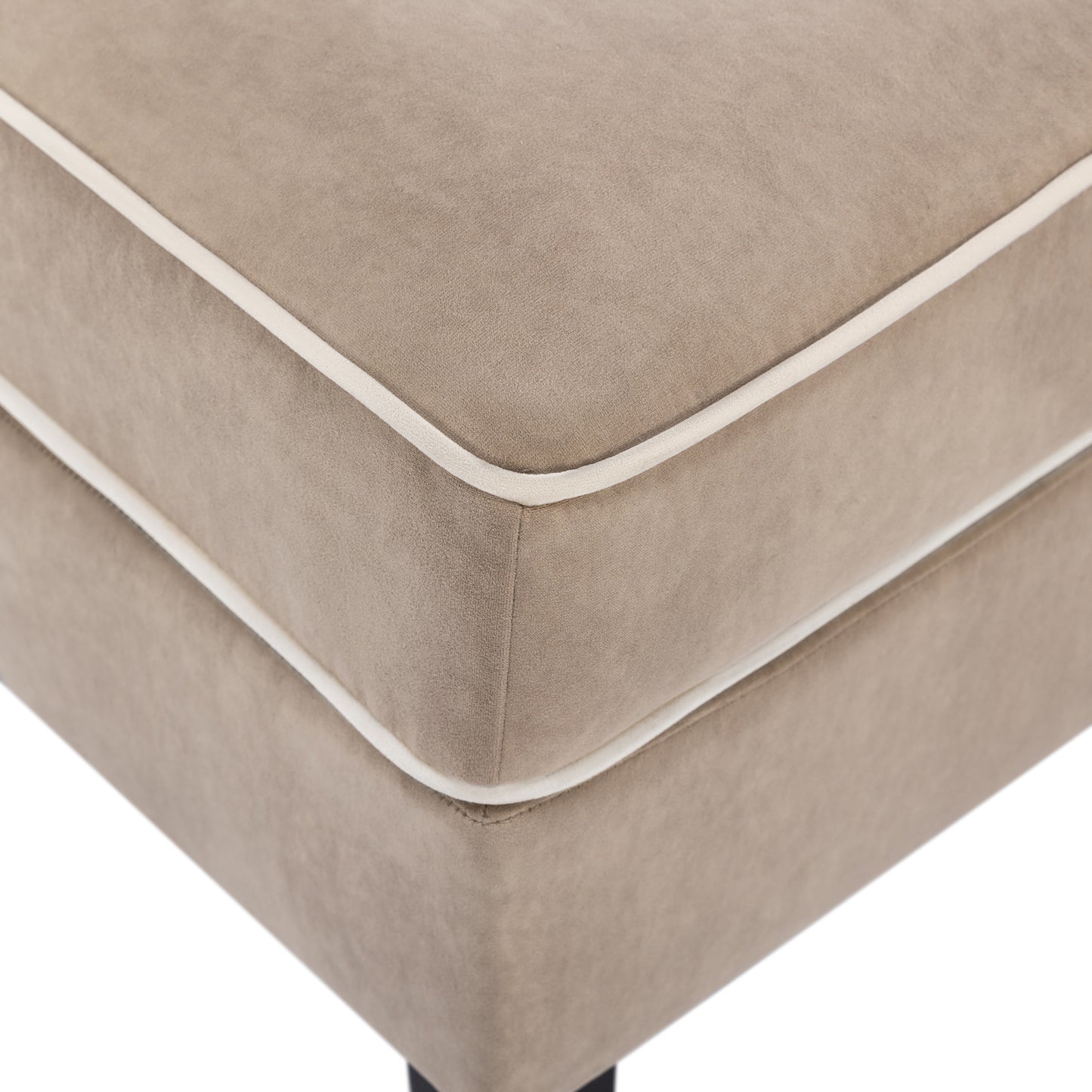 Velvet Upholstered Accent Chair with Cream Piping, Tan and Cream