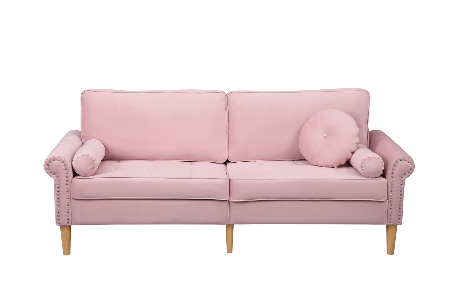 Living Room Sofa,3-Seater Sofa, with Copper Nail on Arms,Three Pillow,Pink