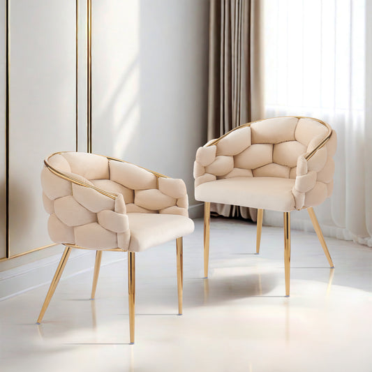 Set of 2 Luxury Handmade Accent Chair with Gold Legs, Modern Velvet Armchair for Living Room and Bedroom