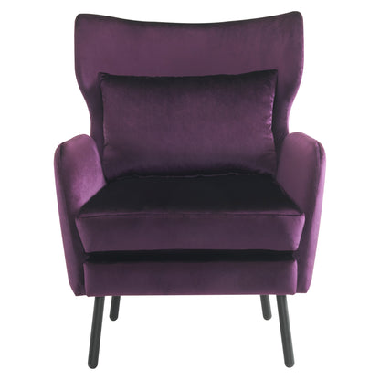 Velvet Accent Chair, Modern Living Room Armchair Comfy Upholstered Single Sofa Chair for Bedroom Dorms Reading Reception Room with Metal Legs & Pillow, Purple