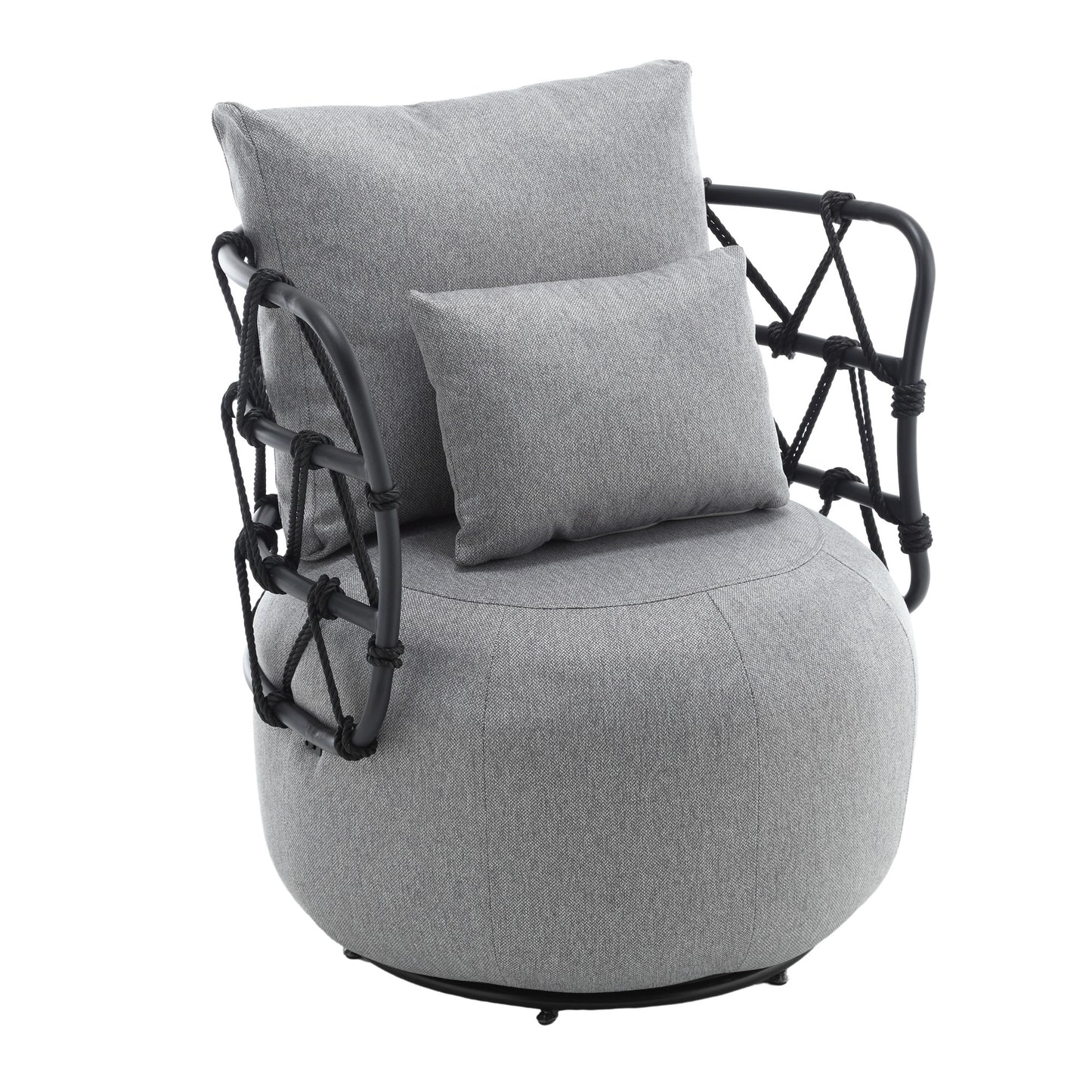 Upholstered Tufted Living Room Chair Textured Linen Fabric Accent Chair with Metal Stand