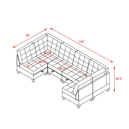 U shape Modular Sectional Sofa,DIY Combination,includes Four Single Chair and Two Corner,Ivory Chenille