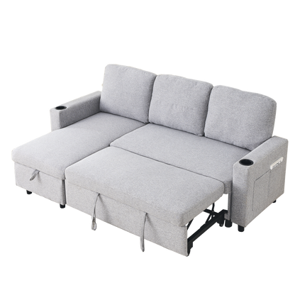 78.7"Comfortable Linen L-Shaped Combo Sofa Sofa Bed, Living Room Furniture Sets for Tight Spaces, Reversible Sleeper Combo Sofa with Pullout Bed,Reversible Sofa Bed for Living Room, Office, Apartmen