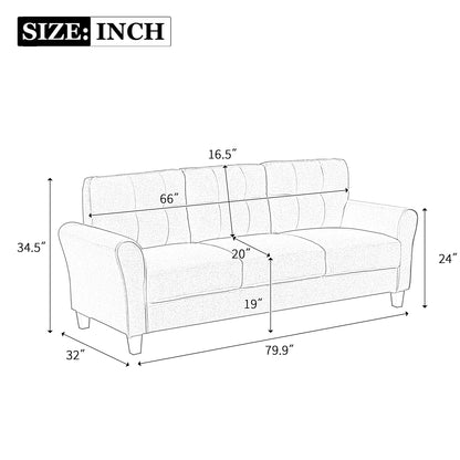 79.9" Modern Living Room Sofa Linen Upholstered Couch Furniture for Home or Office,Light Grey*Blue,(3-Seat)