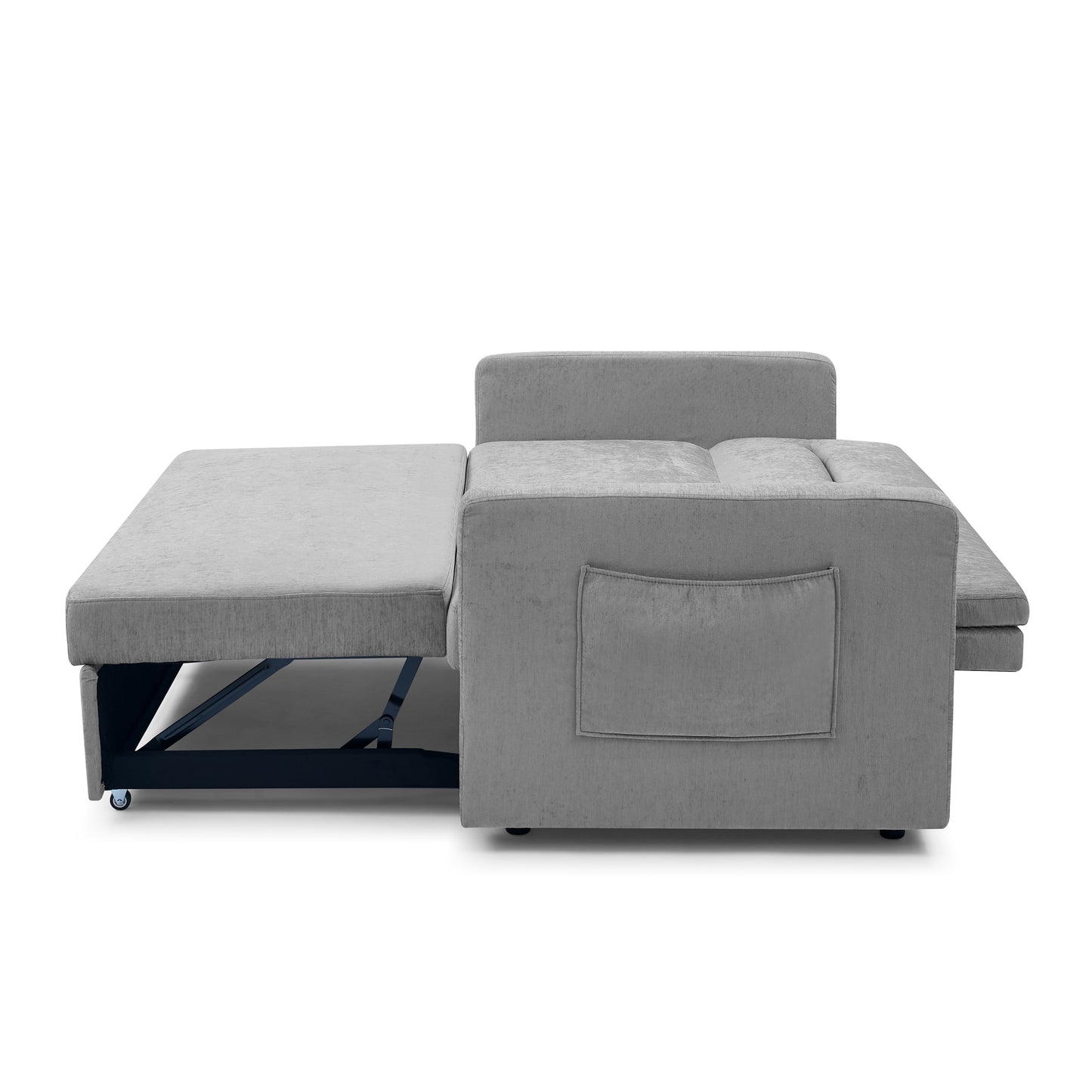 Loveseats Sofa Bed with Pull-out Bed, Adjsutable Back and Two Arm Pocket,Grey