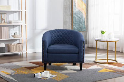 Barrel Chairs with Soft Padded Armrest, Club Chairs with nailheads and solid wood legs for Living Room Bedroom Waiting Room (Navy linen)