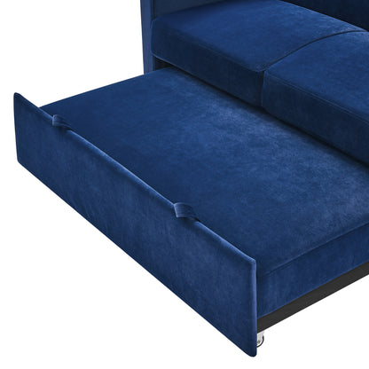 Loveseats Sofa Bed with Pull-out Bed,Adjsutable Back and Two Arm Pocket,Blue (54.5"x33"x31.5")