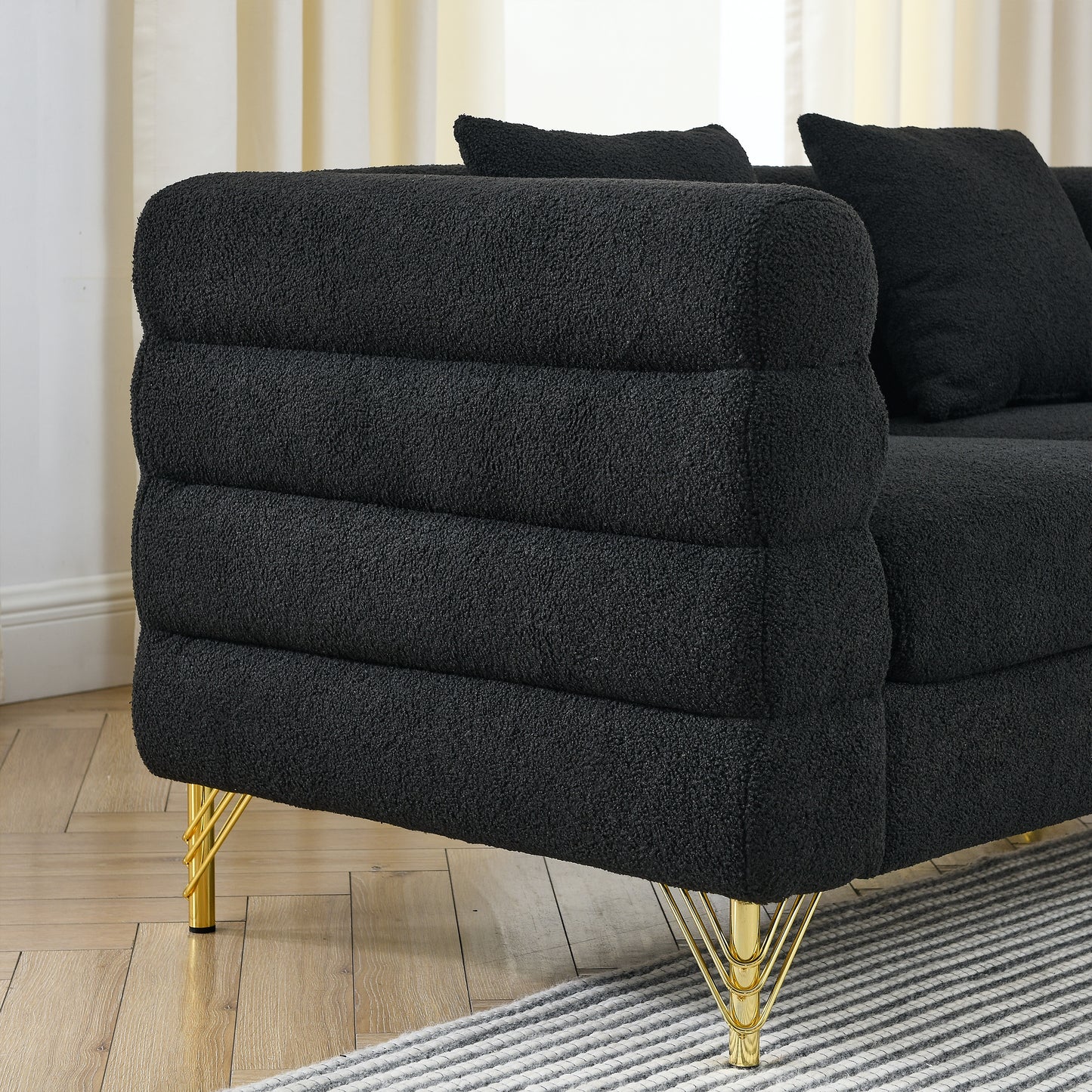 3-Seater + 3-seater Combination sofa.BLACK teddy