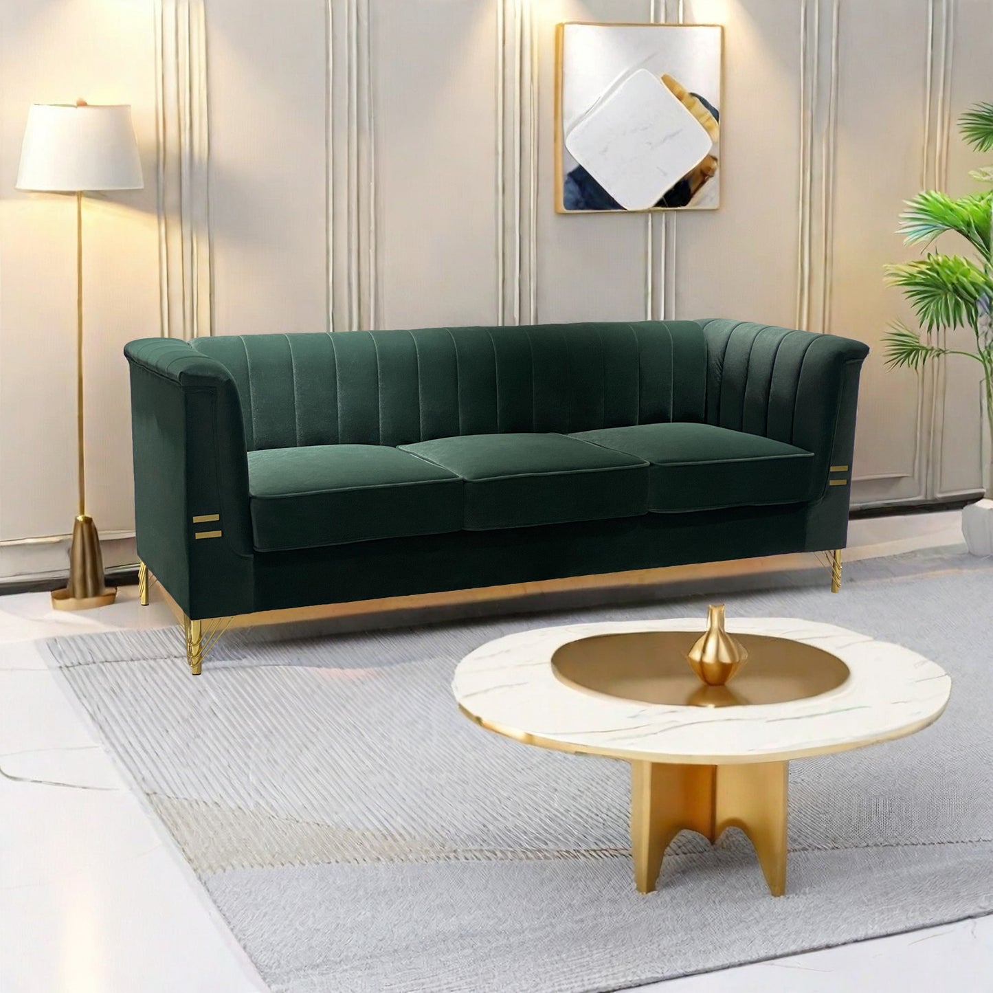 82.67'' W Velvet Sofa, Mid-Century Sofa Furniture Chesterfield Couch for Living Room (Sofa, Green)