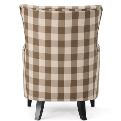 Contemporary Fabric Upholstered Club Chair, Brown & White Checkerboard, Stylish Addition to Living Space, Dimensions: 30.25 inches (L) x 30 inches (W) x 36.25 inches (H)