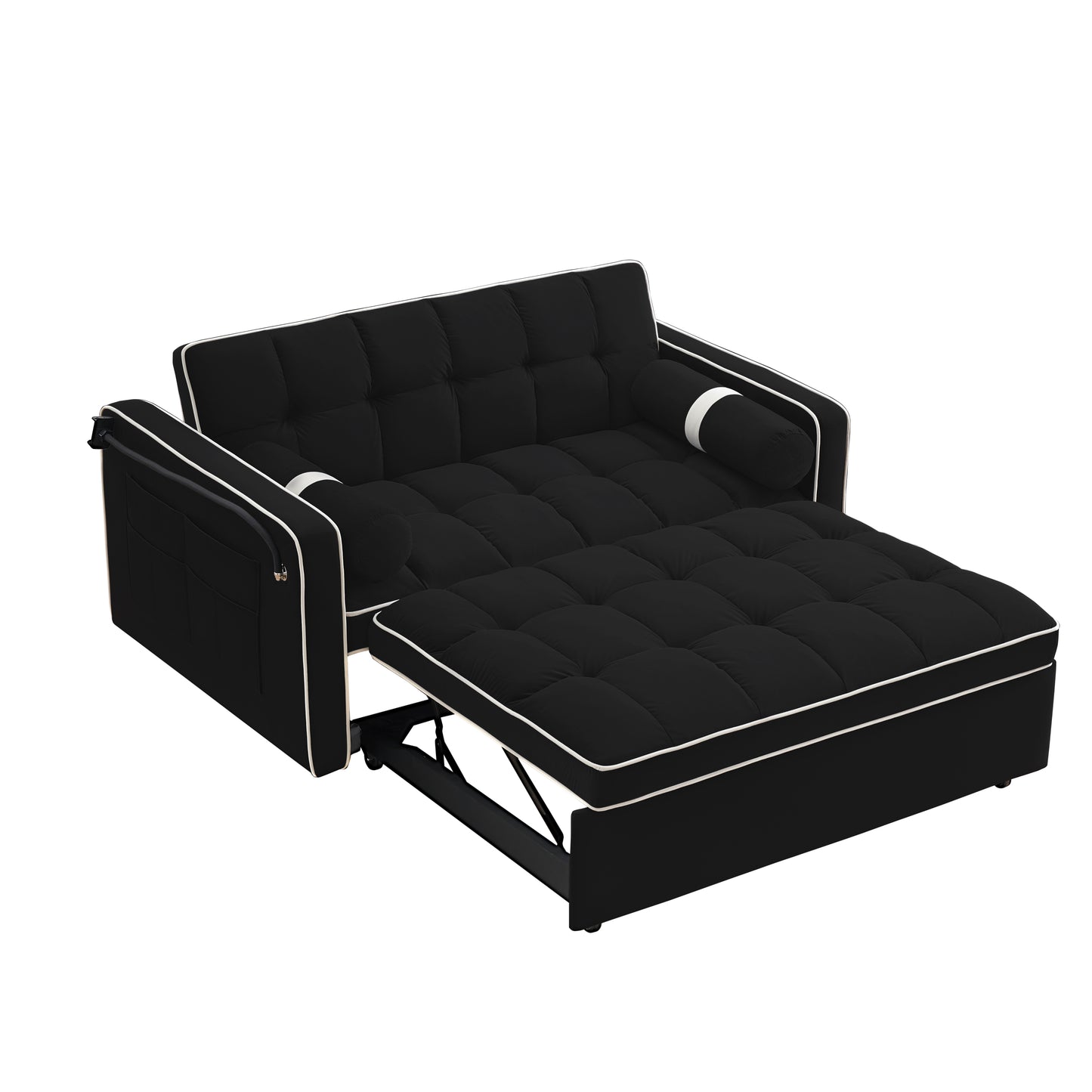 Sleeper Sofa Couch w/Pull Out Bed, 55" Modern Velvet Convertible Sleeper Sofa Bed, Small Love seat Sofa Bed w/Pillows & Side Pockets for Small Space, Living Room, Apartment,Black