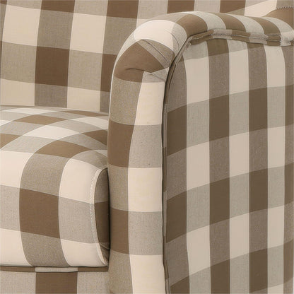 Contemporary Fabric Upholstered Club Chair, Brown & White Checkerboard, Stylish Addition to Living Space, Dimensions: 30.25 inches (L) x 30 inches (W) x 36.25 inches (H)