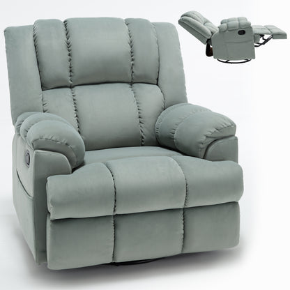 Manual Recliner Chair with Rocker and Swivel in Fabric for Living Room, Green