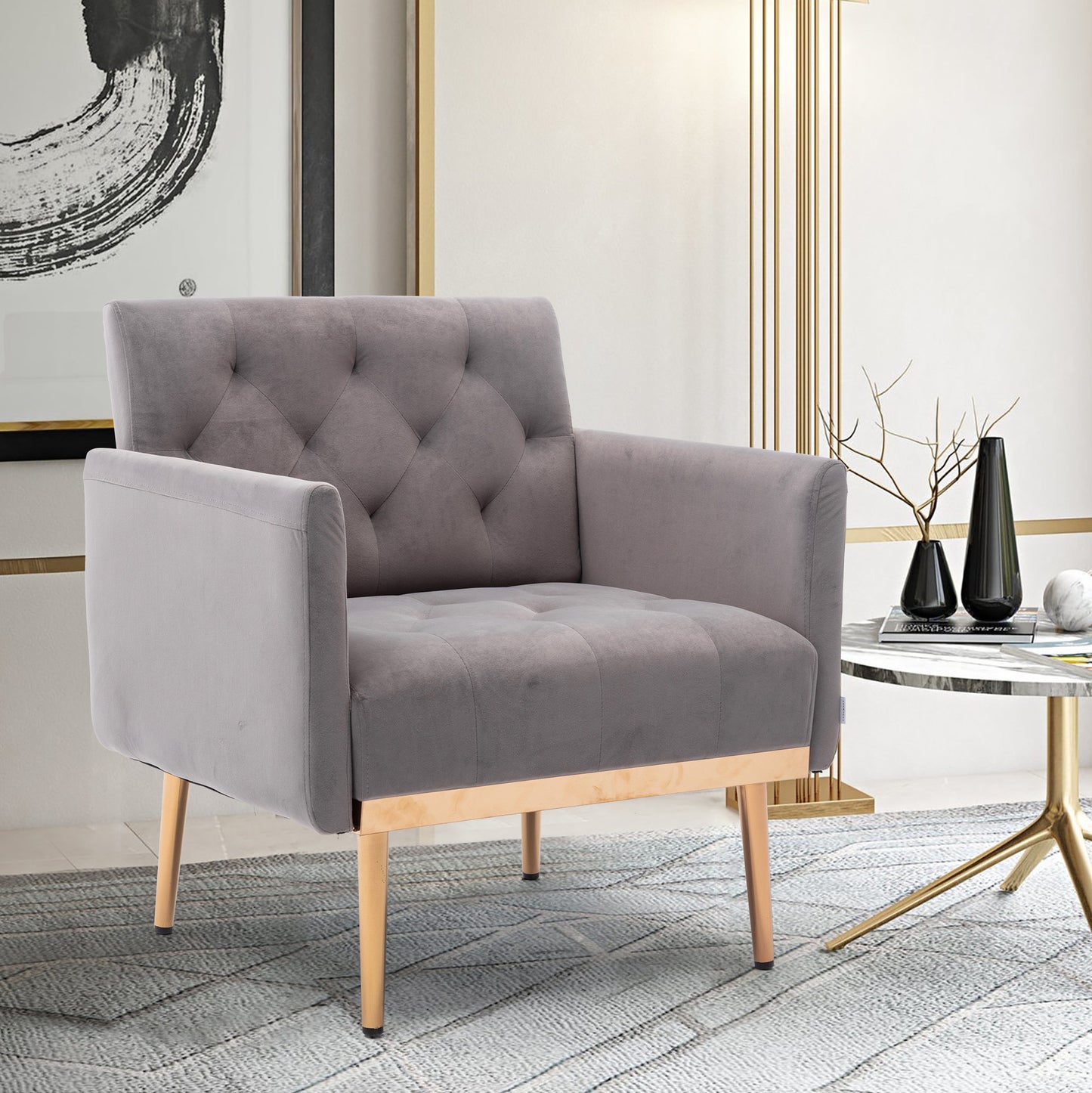 Accent Chair,leisure single sofa with Rose Golden feet