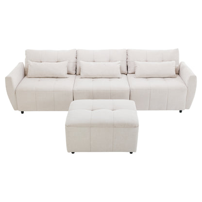 113.3" Convertible Sectional Sofa Couch 3-Seat L-Shaped Sofa with Movable Ottoman and USB for Apartment, Living Room, Bedroom, Beige