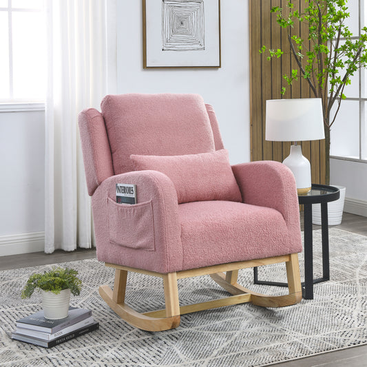 27.5 "W Modern Accent High Back Living Room Casual Armchair Rocker with One Lumbar Pillow, Two Side Pockets,Teddy.