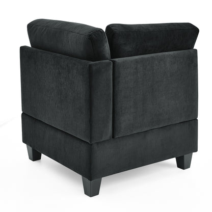 L shape Modular Sectional Sofa,DIY Combination,includes Three Single Chair,Two Corner and Two Ottoman,Black Velvet.