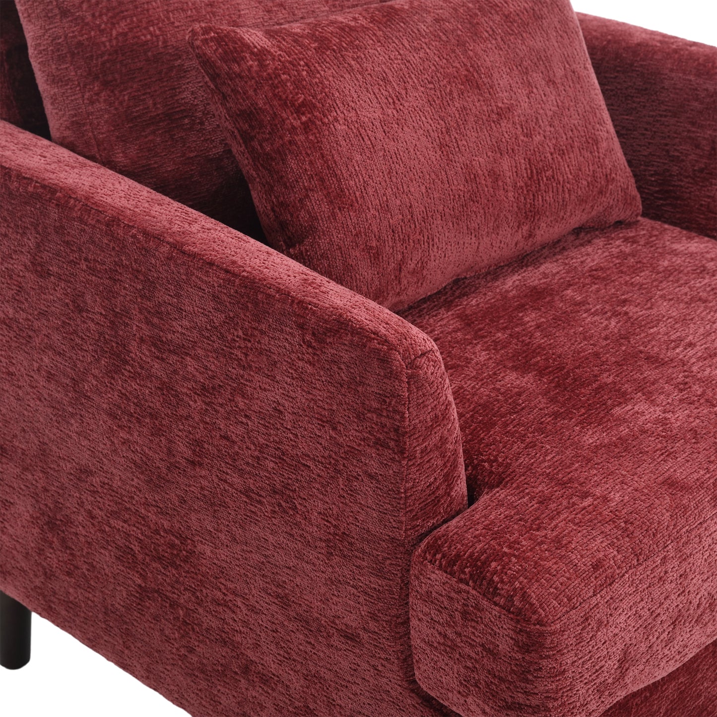 Wood Frame Armchair, Modern Accent Chair Lounge Chair for Living Room,Tufted Club Chair, Mid Century Modern Arm Chairs with Studded, Solid Wood Frame, for Bedroom, Reading(Wine red Chenille)