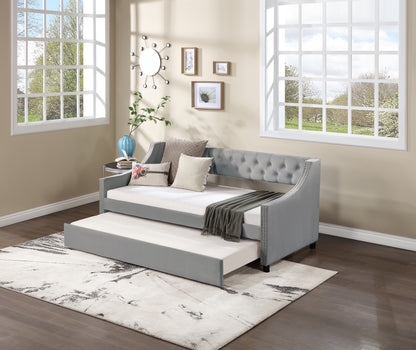 Daybed with Trundle Upholstered Tufted Sofa Bed, with Button and Copper Nail on Arms，full Size