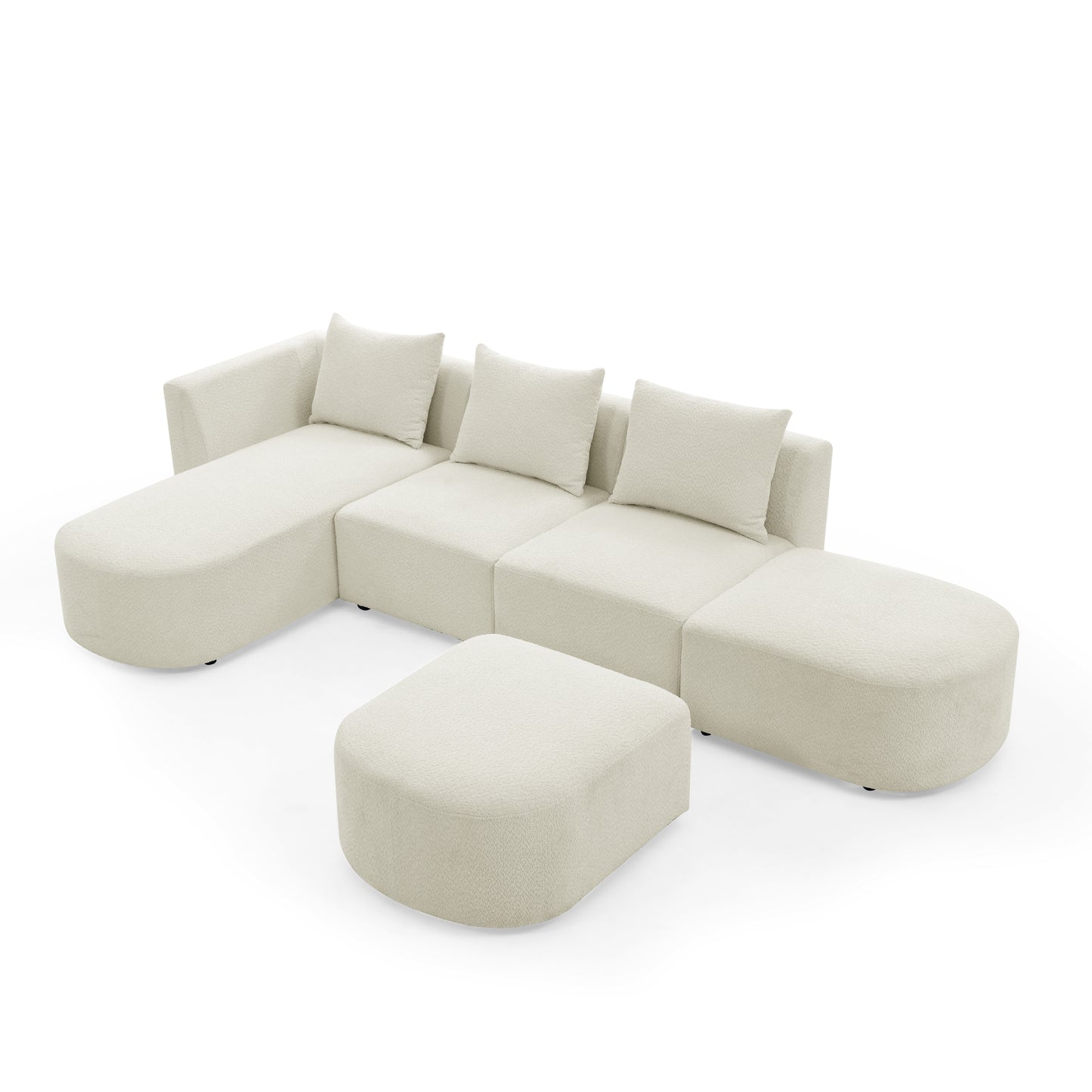 L Shape Sectional Sofa with Left Side Chaise and Ottoman, Modular Sofa, DIY Combination, Loop Yarn Fabric, Beige