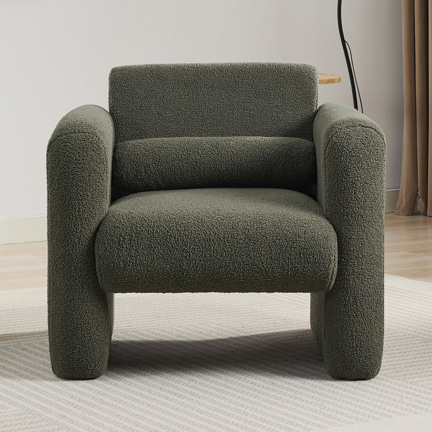 Modern Accent Chair Lambskin Sherpa Fabric Upholstered Comfy Reading Arm Chair Soft Padded Armchair with Back and Pillow for Living Room Bedroom Reception Waiting Room Office,Seaweed Green