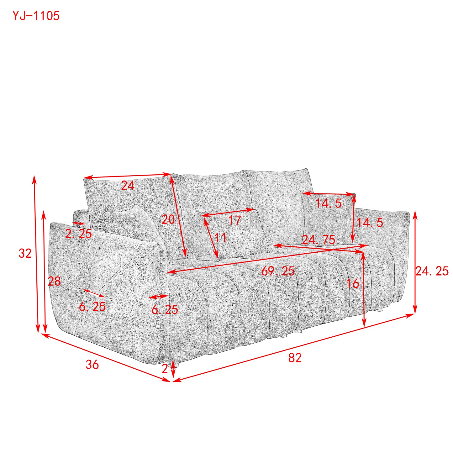 82" Premium Teddy fabric Sofa with 3 Back Pillows and 3 back Cushions Solid Wood Frame 3-Seater Sofa, Oversized Upholstered Chair for Living Room, Bedroom, Apartment and Office