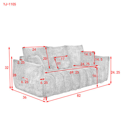 82" Premium Teddy fabric Sofa with 3 Back Pillows and 3 back Cushions Solid Wood Frame 3-Seater Sofa, Oversized Upholstered Chair for Living Room, Bedroom, Apartment and Office