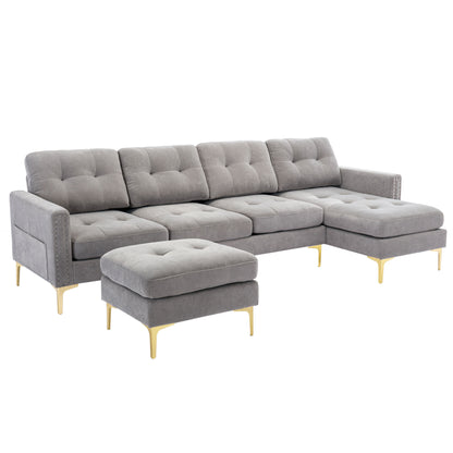 110" L-Shape Convertible Sectional Sofa Couch with Movable Ottoman for Living Room, Apartment, Office, Light Grey