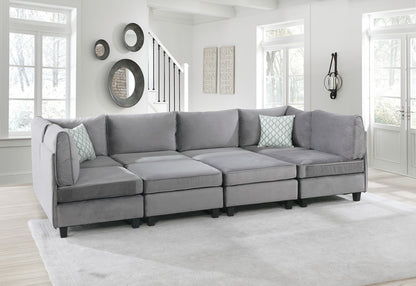 120" Gray Velvet 8Pc Modular Sectional Sofa