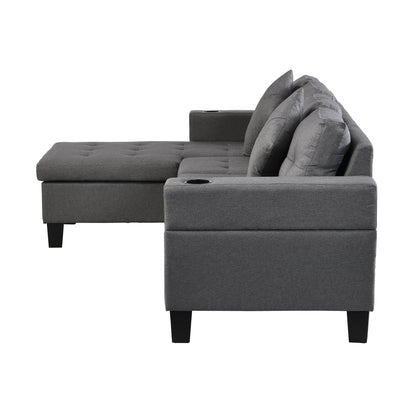 Sectional Sofa Set for Living Room with L Shape Chaise Lounge,cup holder and Left or Right Hand Chaise Modern 4 Seat