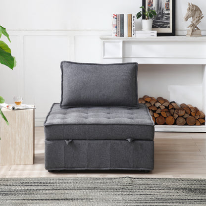 Multipurpose Linen Fabric Ottoman Lazy Sofa Pulling Out Sofa Bed (Dark Grey)