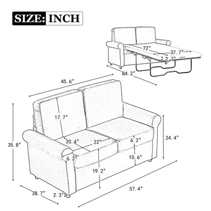 57.4" Pull Out Sofa Bed,Sleeper Sofa Bed with Premium Twin Size Mattress Pad,2-in-1 Pull Out Couch Bed with Two USB Ports for Living Room,Small Apartment, Beige(Old SKU:WF296899)