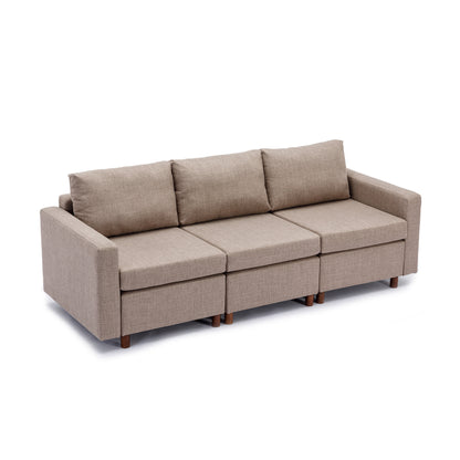 3 Seat Module Sectional Sofa Couch With 1 Ottoman for living room,Seat Cushion and Back Cushion Non-Removable and Non-Washable,Brown