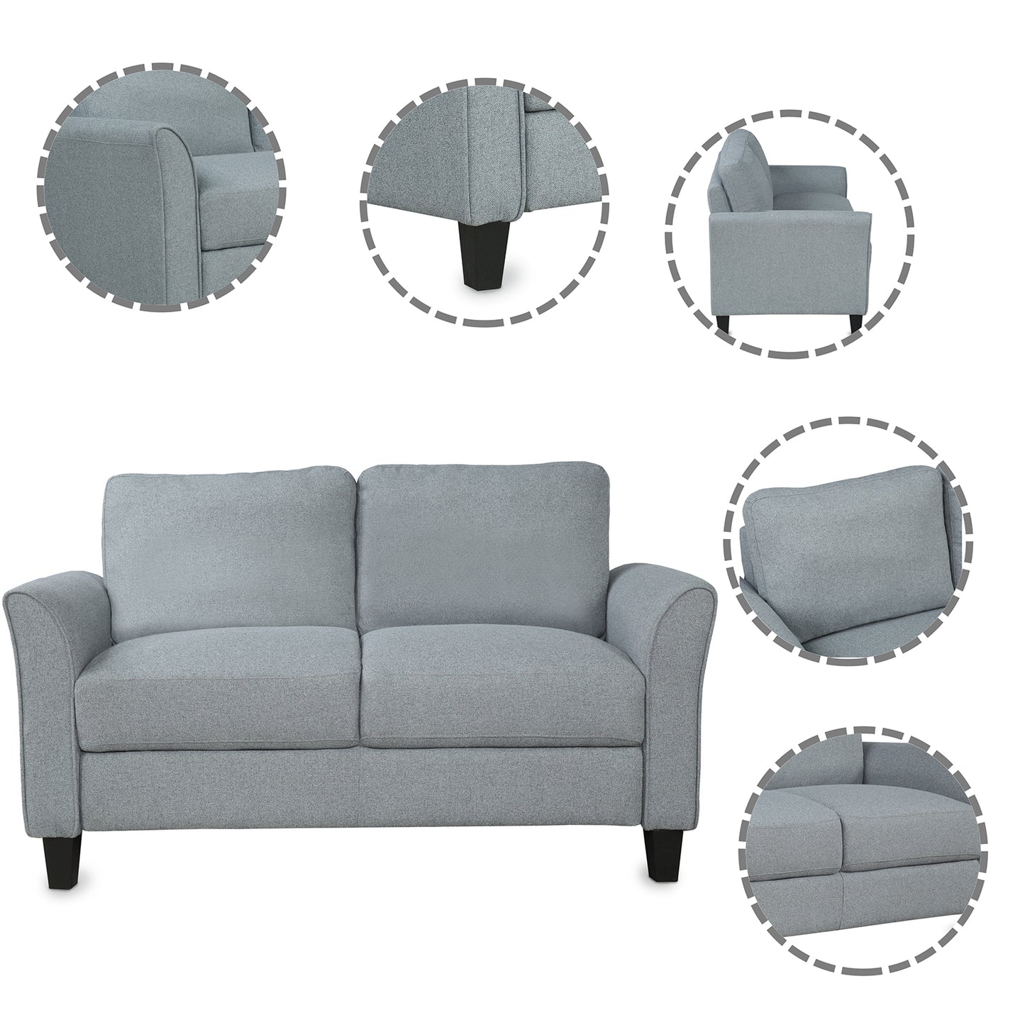 Living Room Furniture Armrest Single Sofa  and Loveseat Sofa (Gray)