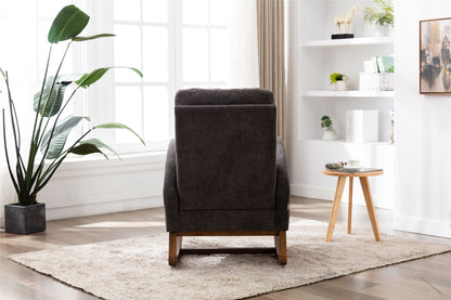 Rocking Chair, Modern Glider Chair, Recliner Armchair with Wood Legs and Side Pocket, Nursery Rocking Accent Chair with High Back for Living Room Bedroom (Dark Gray linen)