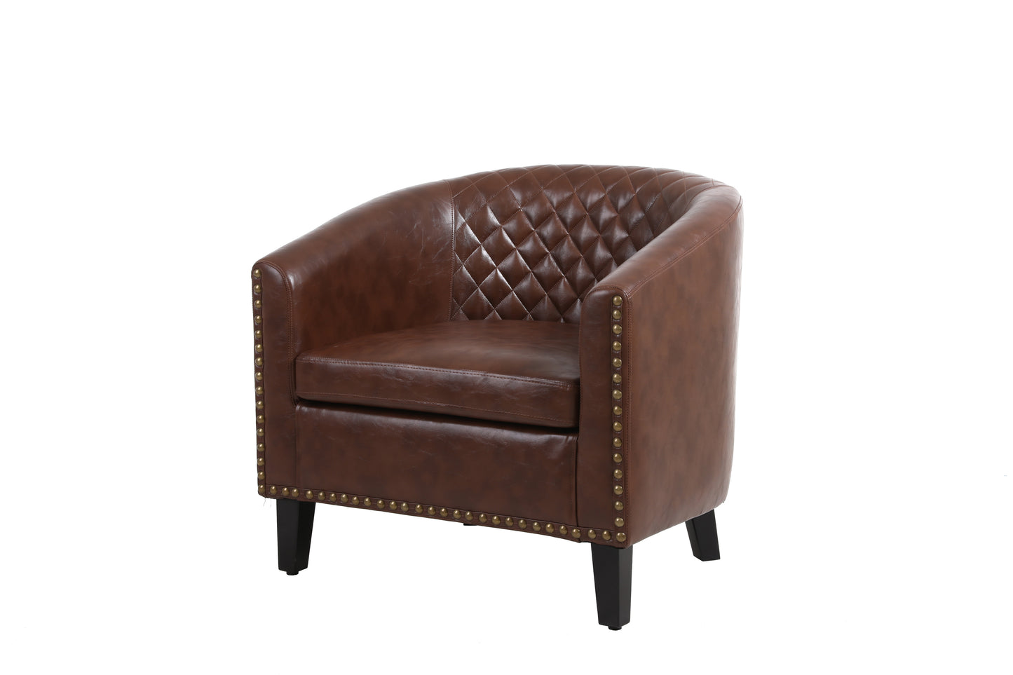 Barrel Chairs with Soft Padded Armrest, Club Chairs with nailheads and solid wood legs for Living Room Bedroom Waiting Room (PU Leather)