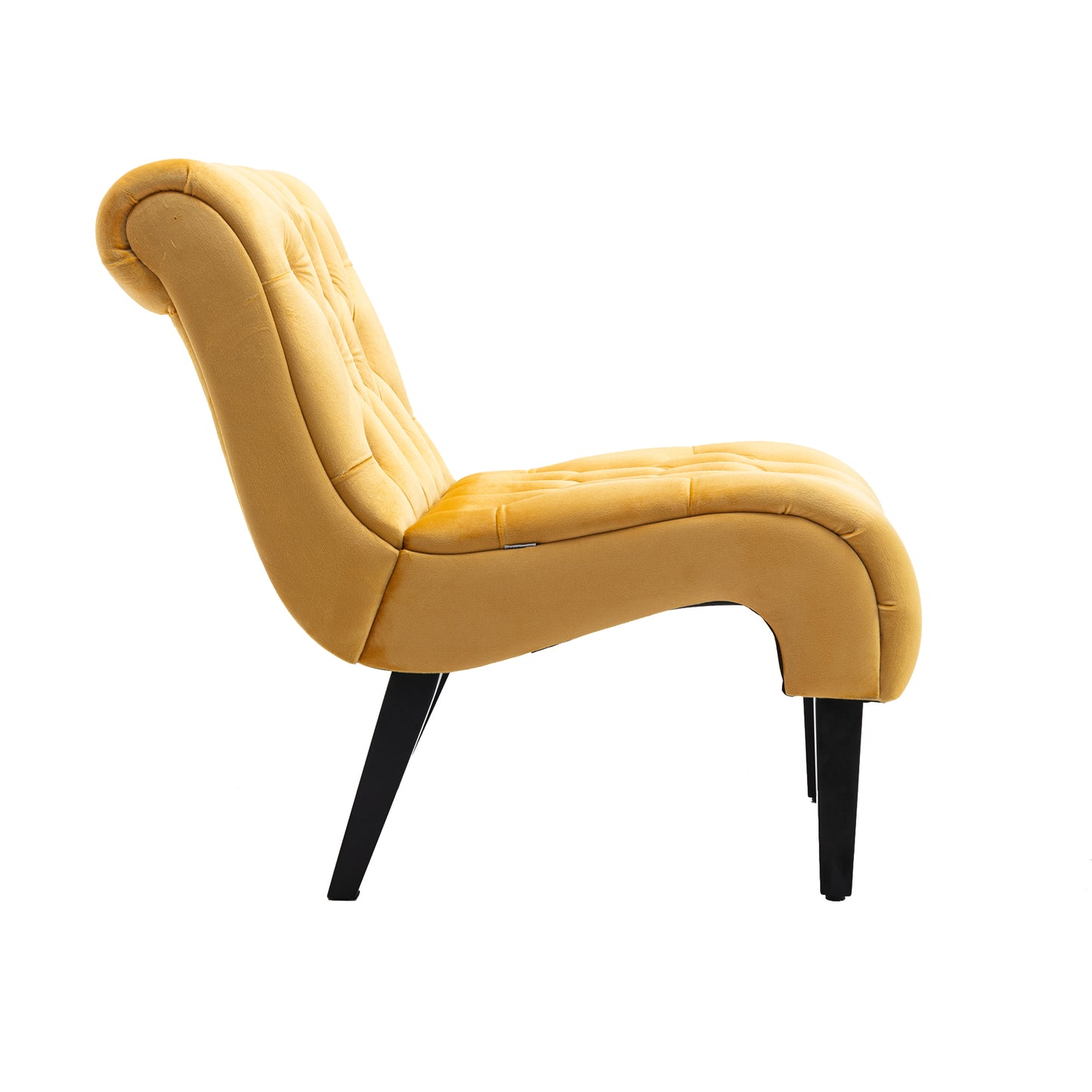 Modern Velvet Armless Accent Living Room Chair / Leisure Chair,Upholstered Fabric Button Comfortable Chair with Wooden Legs for Bedroom, Living Room, Office (Mustard Velvet)