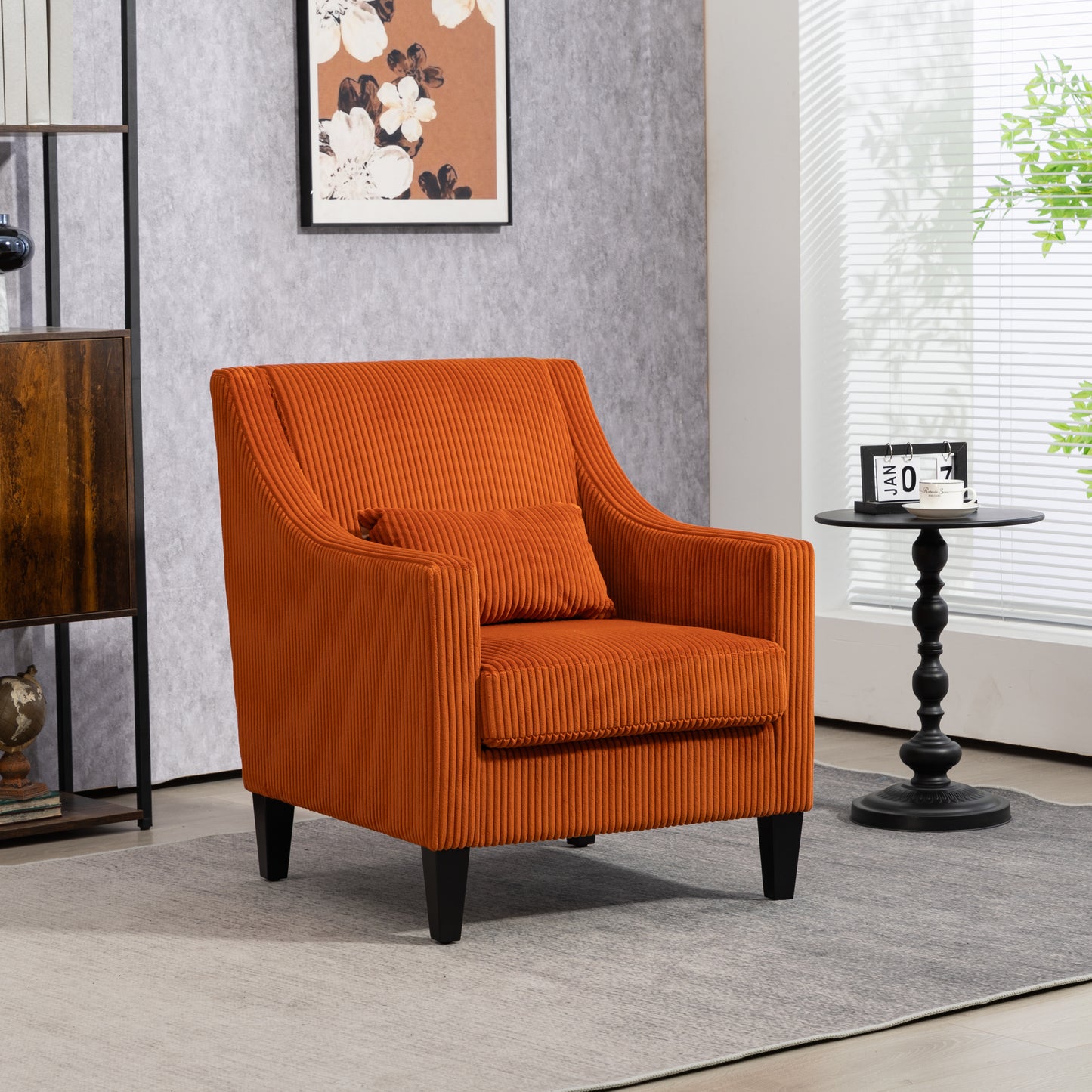 Modern Accent Chair,Upholstered Armchair with Scooped Arms for Bedroom,Apartment,Studio,Office,Waiting Room(Orange Corduroy)