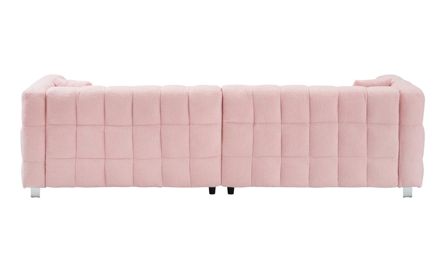 102-inch pink teddy fleece sofa with two throw pillows in living room Bedroom apartment sofa supported by hardware feet