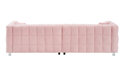 102-inch pink teddy fleece sofa with two throw pillows in living room Bedroom apartment sofa supported by hardware feet