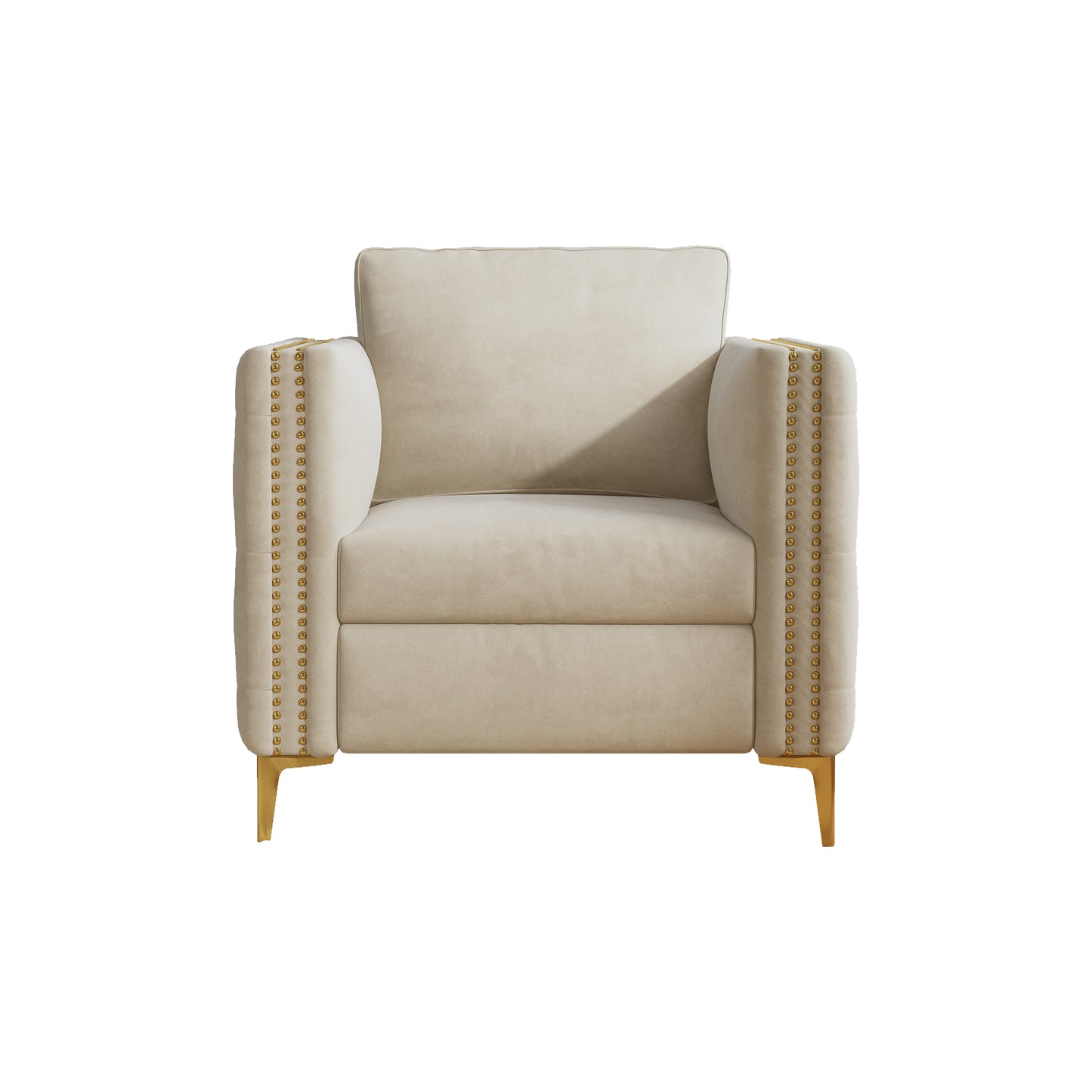 Accent Chair for Living Room Upholstered Arm Chair with Metal Legs Beige Velvet