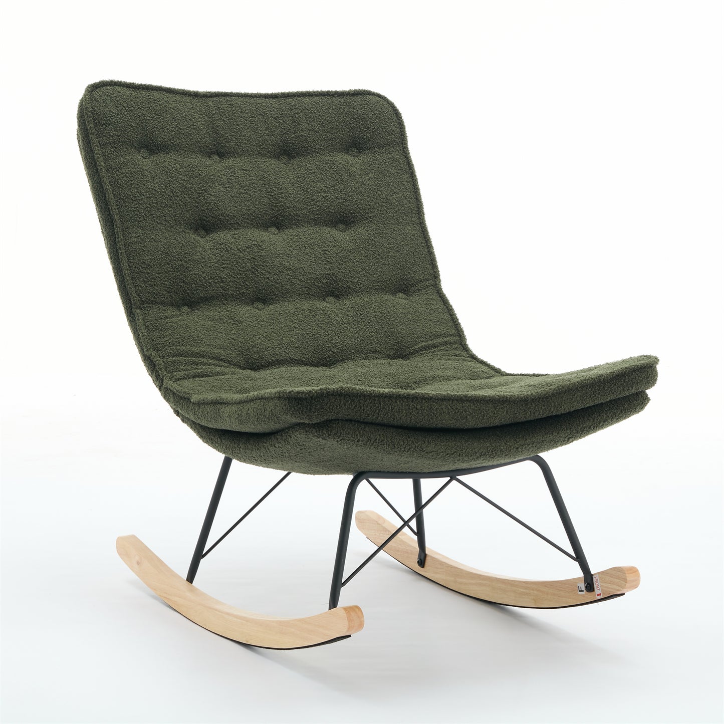 Lazy Rocking Chair,Comfortable Lounge Chair with Wide Backrest and Seat Wood Base, Upholstered Armless Rocker Chair for Living room, Balcony,Bedroom and Patio Porch. (DARK GREEN)