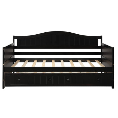 Wooden Daybed with Trundle Bed, Sofa Bed for Bedroom Living Room, Espresso