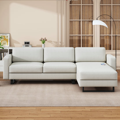 SOFA The best choice products upholstered sectional sofa for families, apartments, dormitories, award rooms, compact space with chaise longue, 3 seats, L-shaped design, off-white