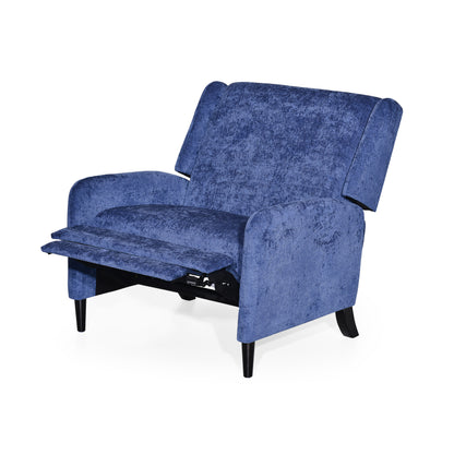 Oversized Textured Fabric Pushback Recliner, Navy Blue and Dark Brown