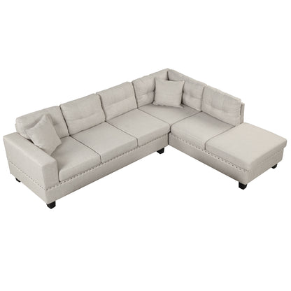 105" Modern Sectional Sofa with Storage Ottoman, L-Shape Couch with 2 Pillows and Cup Holder,Sectional Sofa with Reversible Chaise for Living Room,Light Gray