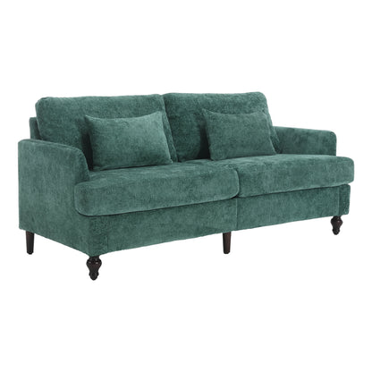 Mid Century Modern chenille Fabric Loveseat sofa, 2-Seat Upholstered Loveseat Sofa Modern Couch for Living Room,Brown wood feet sofa for Bedroom, Reading (Emerald Chenille)