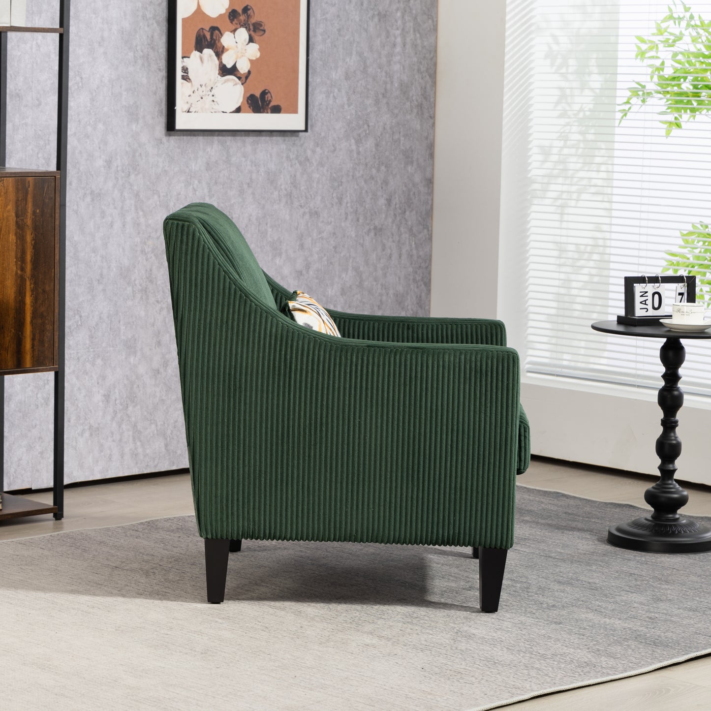 Modern Accent Chair,Upholstered Armchair with Scooped Arms for Bedroom,Apartment,Studio,Office,Waiting Room(Emerald Corduroy)